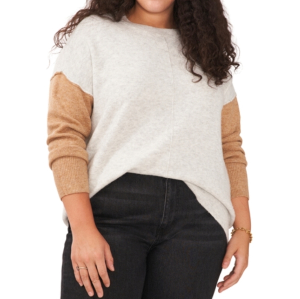 Vince Camuto Neutral Casual Cozy Plus Size NWT 1X soft stretch two tone sweater